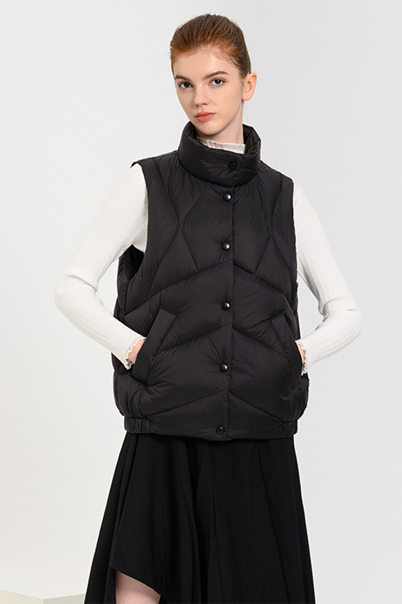 Daily Pocket Zipper White Duck Down Mandarin Collar Waistcoats(down Content 86%~90%)(3 Colors)