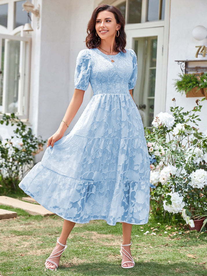 Summer Midi Dress Ecru White Jewel Neck Lace Beach Dress