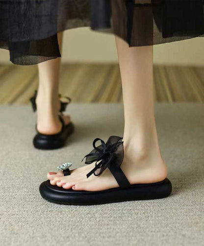 Beige Platform Slide Sandals Boutique Splicing Bow Zircon Aa017