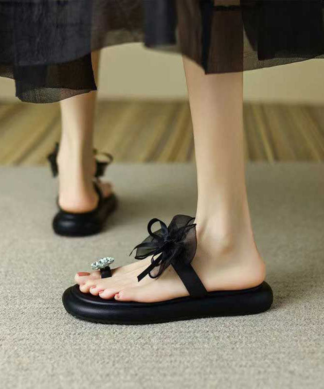 Beige Platform Slide Sandals Boutique Splicing Bow Zircon Aa017