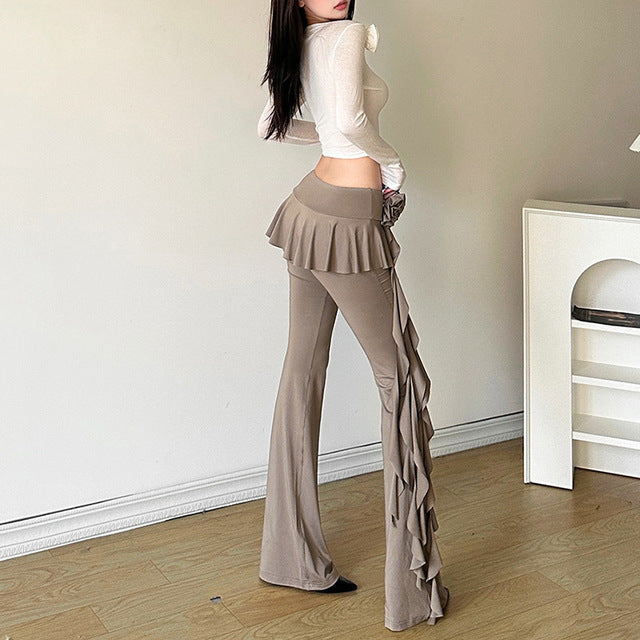 Taruxy Flower Ribbons Straight Pants for Color High Strecth Folds Patchwork Female Summer Trousers