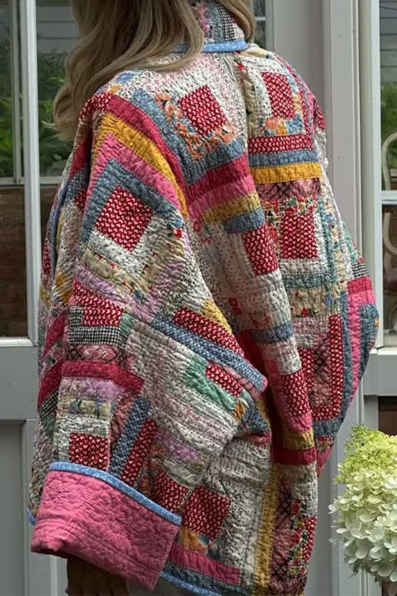 Geometric Printing Scarf Collar Outerwear