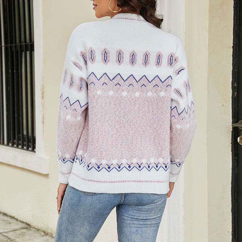 Autumn Winter ’s Contrast Color Knitted Cardigan Coat