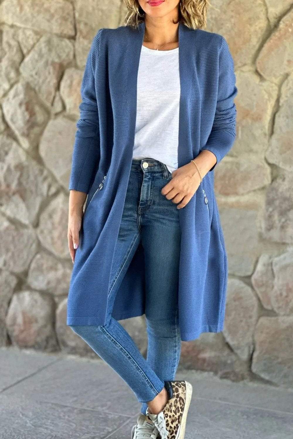Color Knitted Sweater Long Coat
