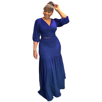 Spring Summer Slim Fit Short Top High Waist Skirt Office Two Piece Set
