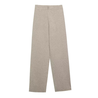French Suit Sleeveless Round Neck Pullover Side Slit Sweater High Waist Pants