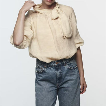 Fall a Bow Tie Collar Blouse Top Shirt