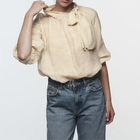 Fall a Bow Tie Collar Blouse Top Shirt
