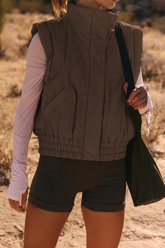 Versatile Stand Collar Button Sleeveless Loose Pocket Vest Jacket