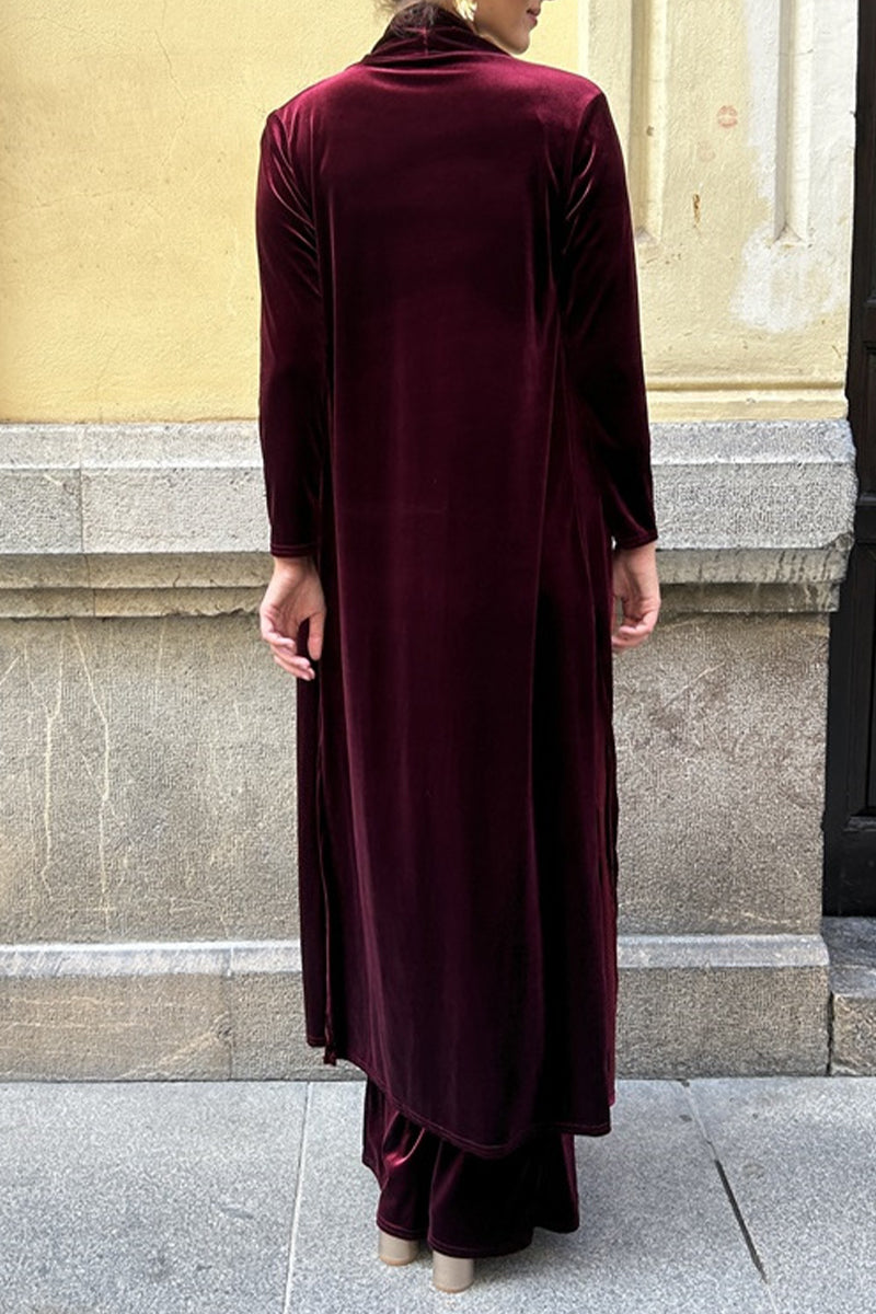 Slit Cardigan Collar Long Sleeve Two Pieces