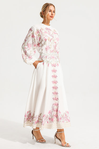 Puff Sleeve Top ?bow High Waist Maxi Skirt Set