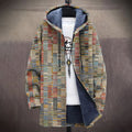 Men's Vintage Abstract Geometric Art Comfort Plush Hooded Coat elevenforest