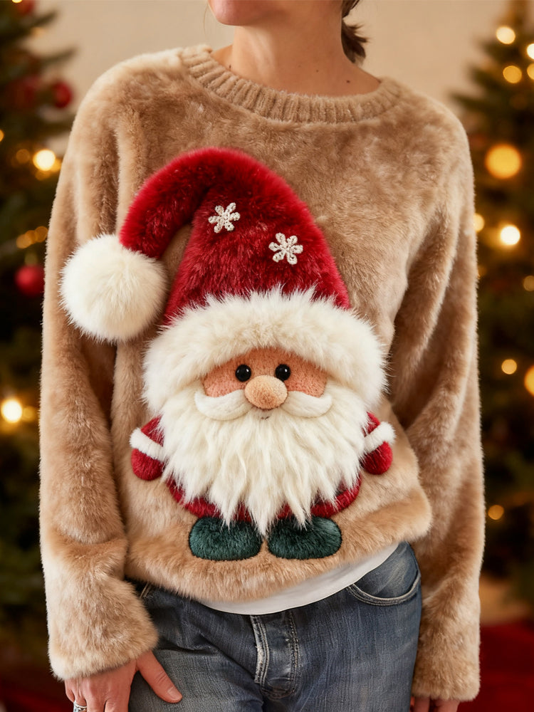 Cute Christmas Gnome Embroidered Cozy Plush Sweatshirt
