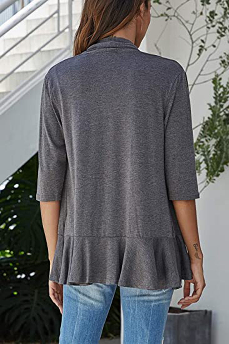 Clothing Autumn Color Cardigan 3/4 Sleeve Ruffle Top