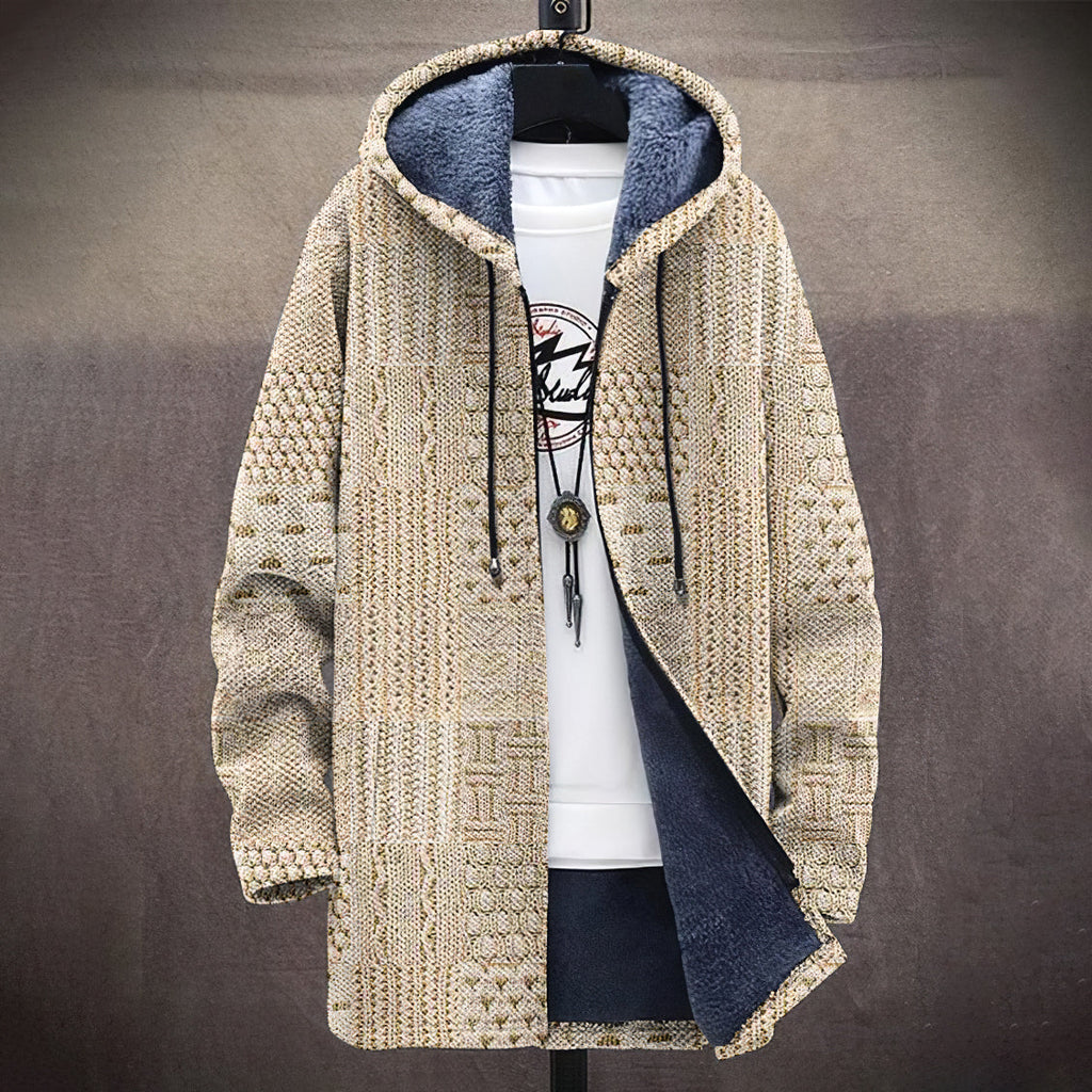 Men's Vintage Crochet Knitted Graphic Comfort Plush Hooded Coat elevenforest