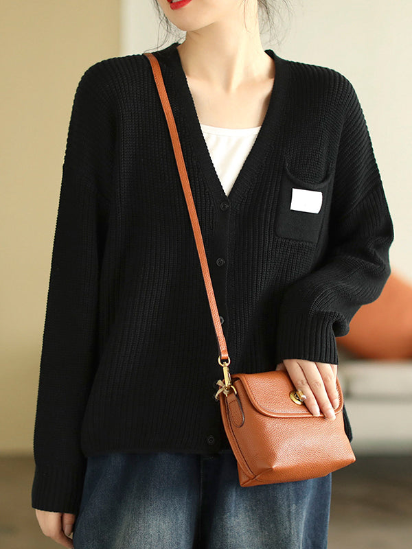 6 Colors Urban Split-joint Color V-neck Cardigan Top