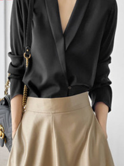Long Sleeves Loose Color V-neck Blouses&shirts Tops