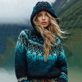 Women's Norwegian Icelandic Jacquard Cozy Knit Hooded Sweater elevenforest
