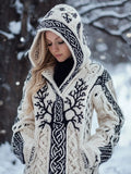 Women's Viking Inspired Celtic Knot Jacquard Knit Hooded Cardigan elevenforest