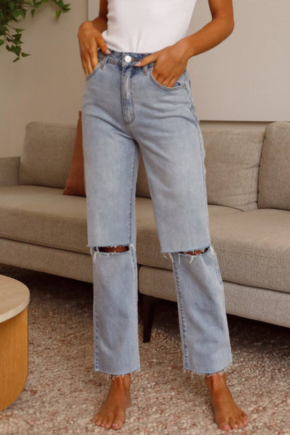 Street Ripped High Waist Regular Denim Jeans