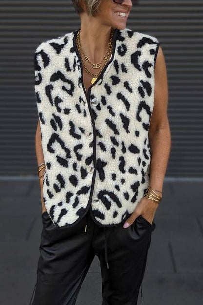 Leopard Print Front Opening Autumn and Winter Vest Jacket