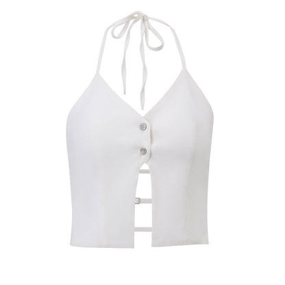 Clothing Spring Arrival Cropped Hollow Out Cutout Halter Short Camisole