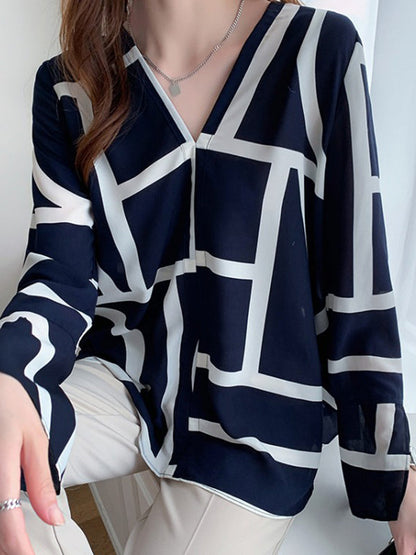 Flared Sleeves Long Sleeves Printed V-neck Blouses&shirts Tops