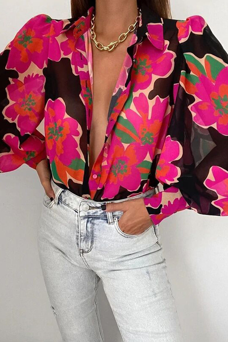 Patchwork Turndown Collar Tops