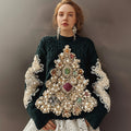 Women's Vintage Christmas Tree Embroidered Pearl Dress artswardrobe