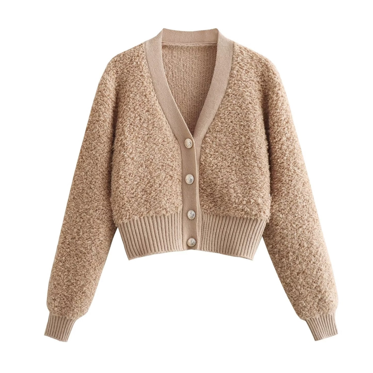 Fall Clothing Teddy Needle Fur Feeling V Neck Knitted Cardigan Coat