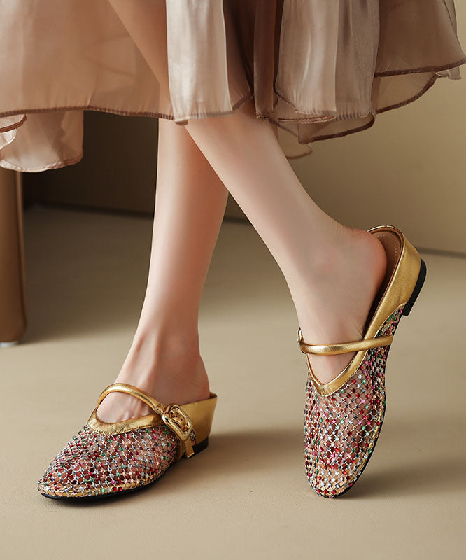 Boutique Gold Hollow Out Zircon Wedge Slide Sandals Qk041