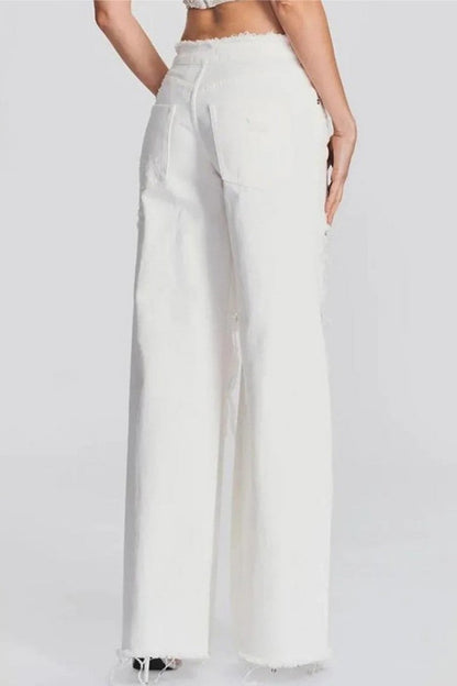 Ripped Patchwork Mid Waist Regular Denim Jeans (subject to the Actual Object)(5 Colors)