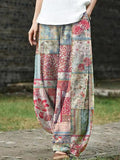 Vintage Floral Patchwork Printed Women's Loose Linen Pants artswardrobe