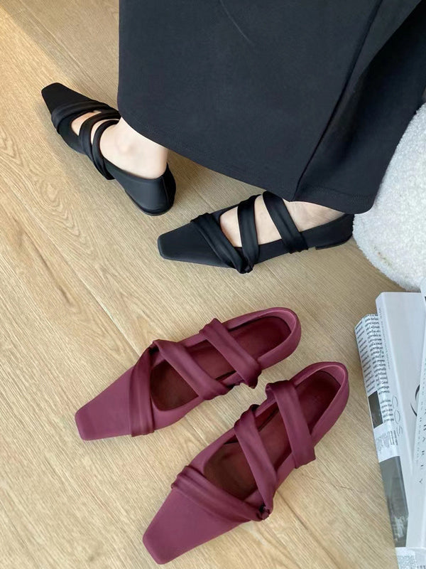 Color Square-toe Flat Shoes