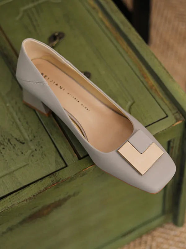 Square Buckle Chunky Square Mid Heel Shoes