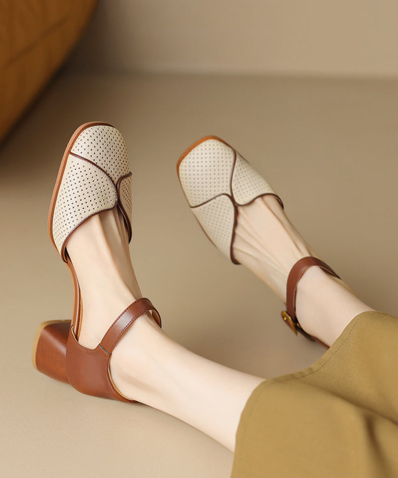 Apricot Boutique Cowhide Leather Sandals Splicing Buckle Strap Oi004