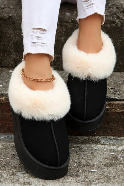 Cozy Black Plush Suede Snow Boots