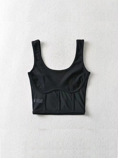 Corset Tank Top With Mesh Detail Mesh Panels Fitted Crop Top