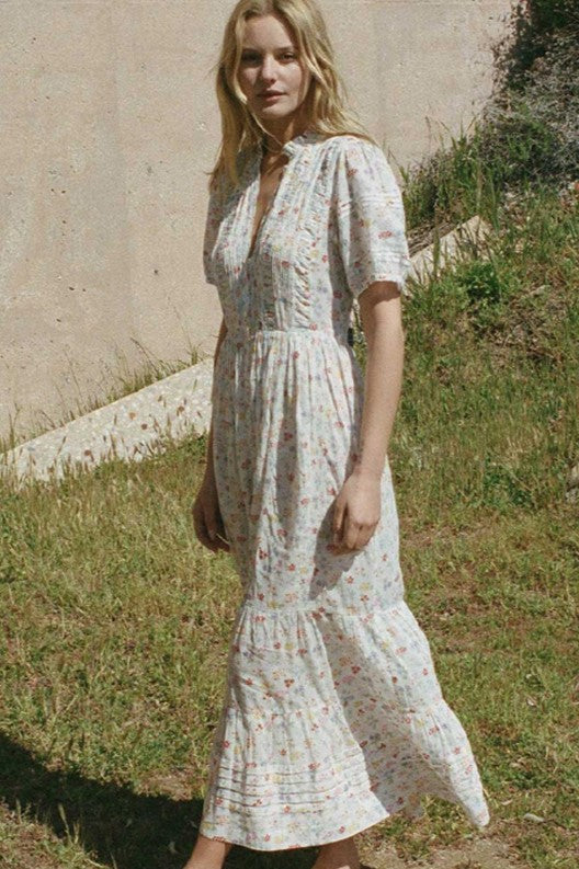Frill Mid Sleeve Midi Dress