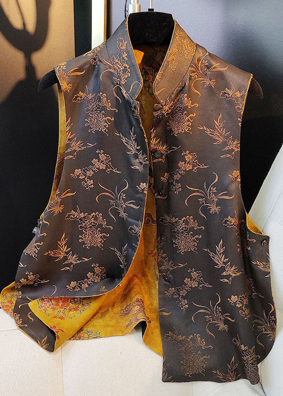 Yellow Button Jacquard Wear on Both Sides Fall Sleeveless Vest