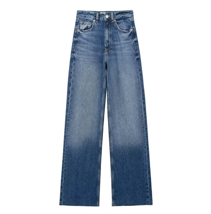 Fall Clothing Wide Leg Mid Waist Long Jeans – High Waisted Denim Pants