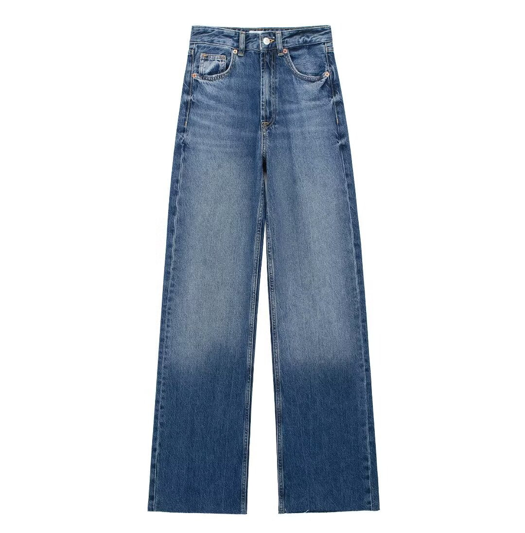 Fall Clothing Wide Leg Mid Waist Long Jeans – High Waisted Denim Pants