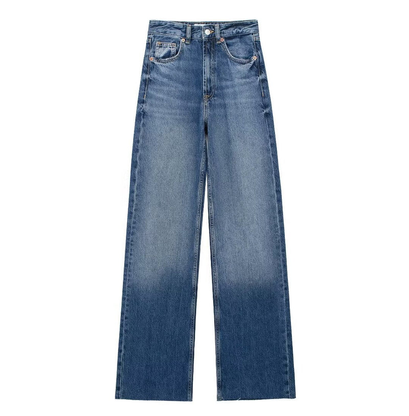 Fall Clothing Wide Leg Mid Waist Long Jeans – High Waisted Denim Pants