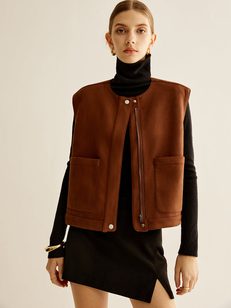Suede Zipper Short Vest