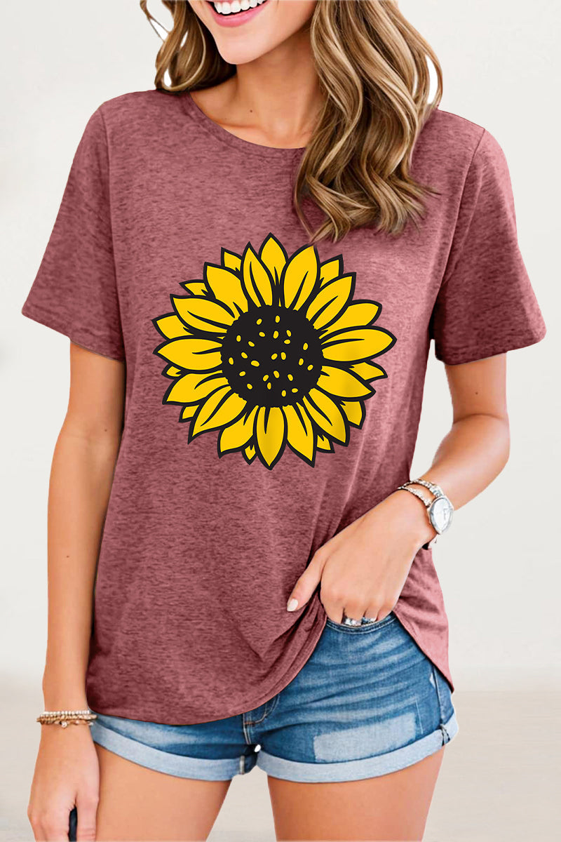 Print Flowers O Neck T-shirts