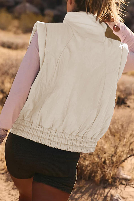 Versatile Stand Collar Button Sleeveless Loose Pocket Vest Jacket