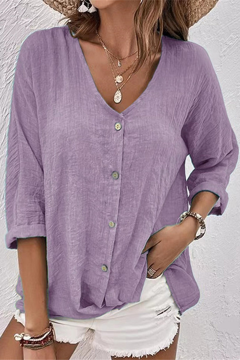 Simplicity Buttons V Neck Tops