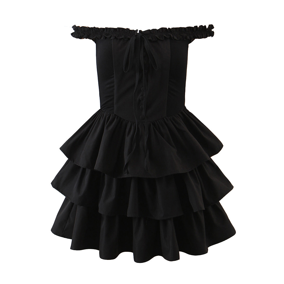 ’s Wooden Ear Strapless Black Slimming Camisole Layer Dress – Crisscross Style