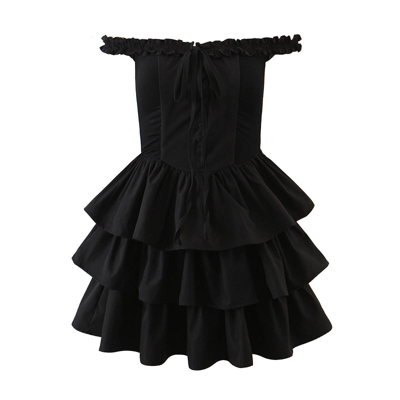 ’s Wooden Ear Strapless Black Slimming Camisole Layer Dress – Crisscross Style