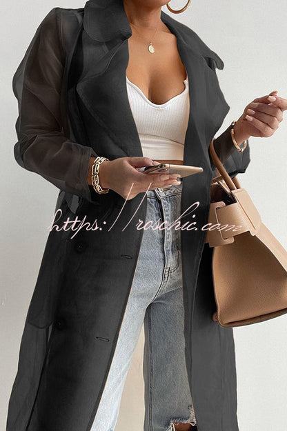 Color Patchwork Button Belt Pocket Long Sleeve Coat